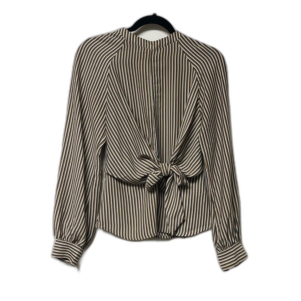 CURRENT AIR Striped Tie Waist Long Sleeve Blouse, Mustard, Black, Green, Sz XS